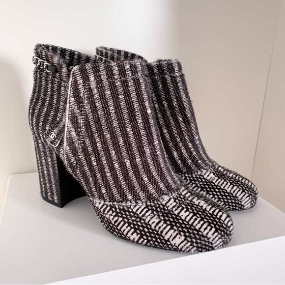CHANEL Shoes - Chanel pony hair chain logo zipper booties